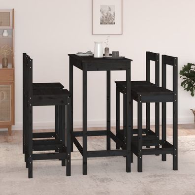 vidaXL 5-tlg. Bar-Set Schwarz Massivholz Kiefer