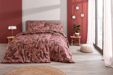 Estella Mako-Satin Bettwäsche 155x220 Tiberio bordeaux lachs Paisley 7572-955