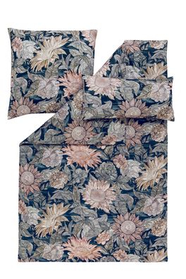 Estella Mako-Satin Bettwäsche 155x220 Willa nachtblau Blumen Blätter 7598-200