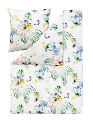 Estella Mako-Satin Bettwäsche 155x220 Hilaria Blumen Blätter Aquarell 4792-985