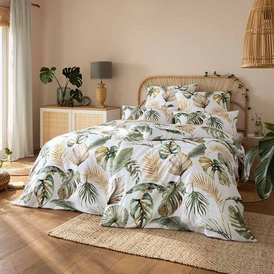 Estella Mako-Satin Bettwäsche 155x220 Orlanda grün Farn Blätter Monstera 7940-530