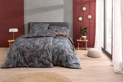 Estella Mako-Satin Bettwäsche 155x220 Tiberio petrol rost Paisley 7572-50