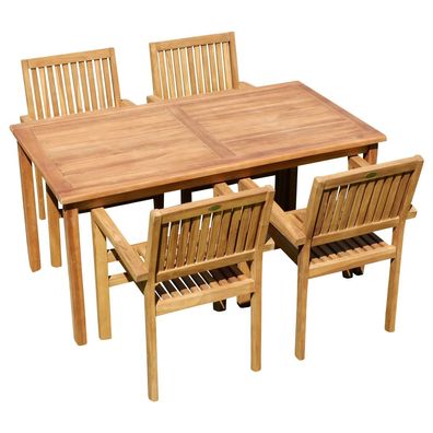 TEAK SET Gartengarnitur Gartentisch 150x80cm + 4 Miami Sessel stapelbar Teakholz