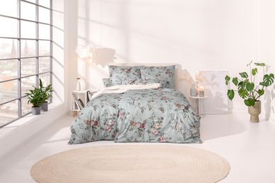 Estella Mako-Satin Bettwäsche 155x220 Estefania salbei Blütenzweige 7923-532