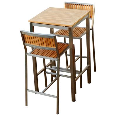 ALEOS. BAR-SET Bartisch 60x60cm mit 2x Barhocker MEXIKO Edelstahl A-Grade TEAK