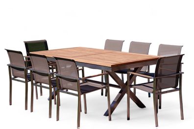 Gartengarnitur Edelstahl Teak Set: Ausziehtisch 200-260x100 cm + 8 Sessel Kuba