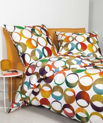 Janine Modern Art Mako-Satin Bettwäsche 155x220 Retro Spiralen Kreise bunt 42117-09