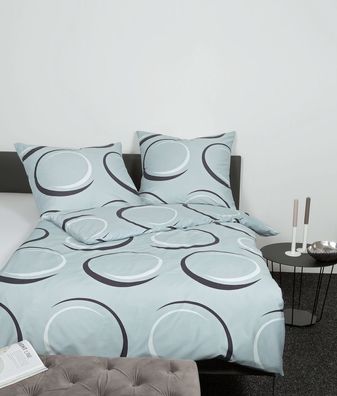 Janine J.D. Mako-Satin Bettwäsche 200x200 Kreise hellblau dampfsilber 87083-08