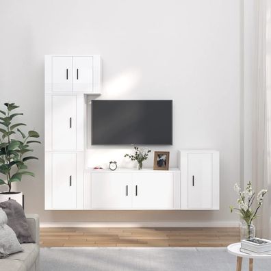 vidaXL 5-tlg. TV-Schrank-Set Hochglanz-Weiß Holzwerkstoff