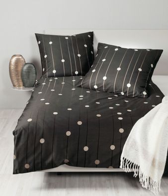 Janine J.D. Mako-Satin Bettwäsche 135x200 Punkte Streifen schwarz sand 87089-07