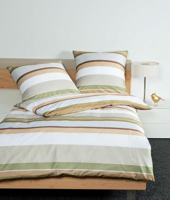 Janine J.D. Mako-Satin Bettwäsche 135x200 Streifen khaki oliv braun 87085-07