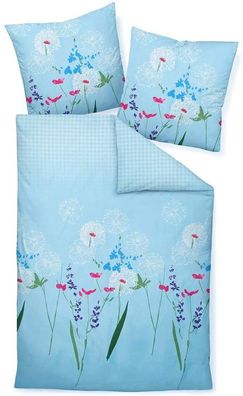 Janine Moments Mako-Satin Bettwäsche 240x220 Pusteblume Vintage blau 98053-02