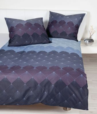 Janine Moments Mako-Satin Bettwäsche 135x200 Rauten Fächer blau lila 98096-5