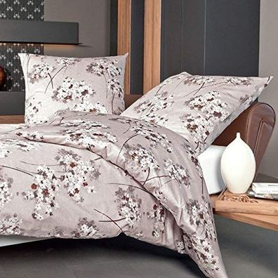 Janine Messina Mako-Satin Bettwäsche 155x220 Blumen Blüten beige braun 43074-07