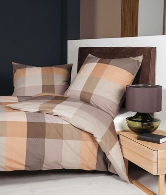 Janine Biber Bettwäsche Davos 200x200 Karo beige karamel braun sand 65131-07