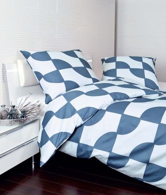 Janine J.D. Mako-Satin Bettwäsche 240x220 Rauten geometrisch blau weiß 87019-02