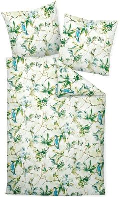 Janine Moments Mako-Satin Bettwäsche 135x200 Tropical Blätter grün 98056-06