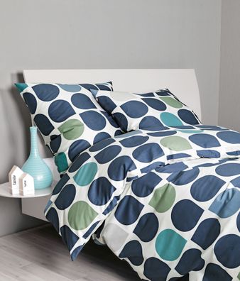 Janine J.D. Mako-Satin Bettwäsche 200x200 Punkte Tropfen Retro blau grün 87093-2