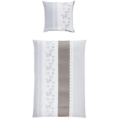 Janine Palermo Mako-Satin Bettwäsche 155x220 Blätter Gingko blau grau 31076-02