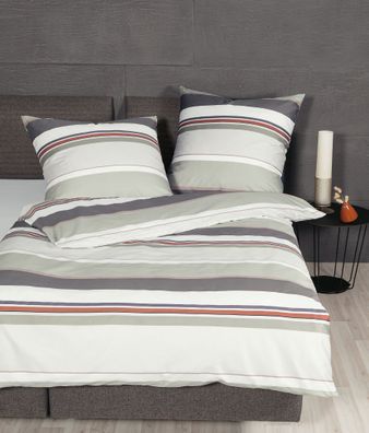 Janine J.D. Mako-Satin Bettwäsche 155x220 Streifen naturell grau siena 87090-07