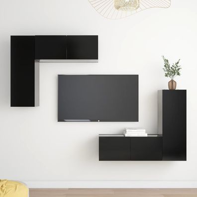 vidaXL 4-tlg. TV-Schrank-Set Schwarz Holzwerkstoff