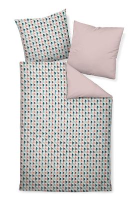 Janine Moments Mako-Satin Bettwäsche 155x220 Wende Mosaik rosa blau 98055-01