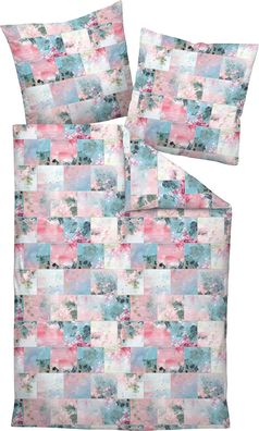 Janine Milano Mako-Satin Bettwäsche 155x220 Karo blau rosa Shabby 45003-02