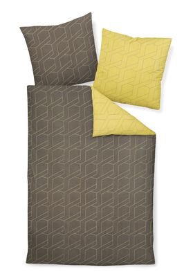 Janine Loft Mako-Satin Bettwäsche 200x220 Wende taupe braun cylongelb 95003-07