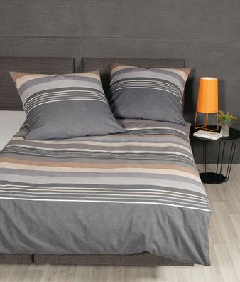 Janine Biber Bettwäsche Davos 200x200 Streifen grau silber beige 65140-08