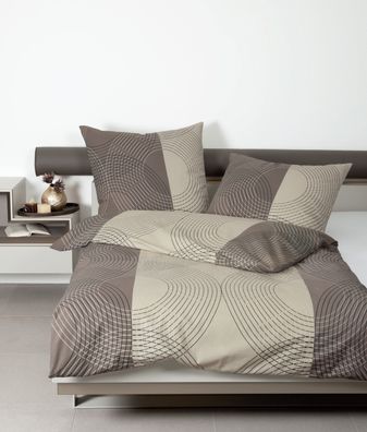 Janine Feinbiber Bettwäsche Davos 135x200 Kreise Ringe beige braun 65074-07