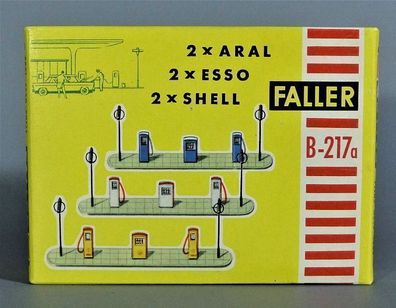 Faller AMS B-217 a 217a Zapfsäulen Tankstelle Tanke Aral Esso Shell 50er/60er NEU OVP