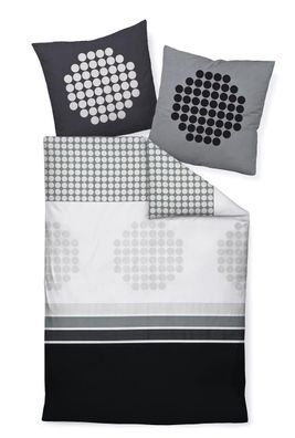 Janine J.D. Mako-Satin Bettwäsche 200x220 Streifen Punkte grau schwarz 87050-08