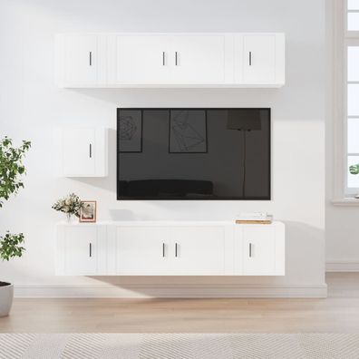 vidaXL 7-tlg. TV-Schrank-Set Hochglanz-Weiß Holzwerkstoff