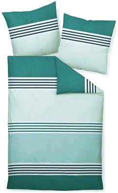 Janine Satin 1B-Bettwäsche 155x220 Streifen mint petrol blau 87063-06