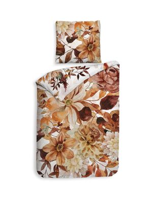 Heckett & Lane Mako-Satin Bettwäsche 155x220 Selina white Blüten Blätter Herbst