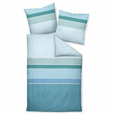 Janine J.D. Mako-Satin Bettwäsche 155x220 Streifen grün blau grau 87074-06