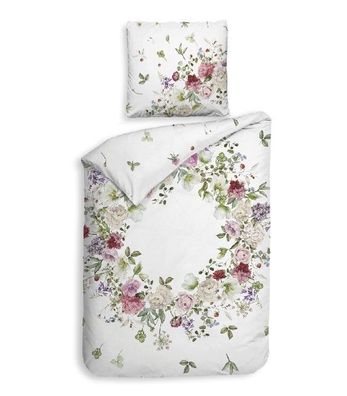 Heckett & Lane Satin Bettwäsche 155x220 Ghirlanda White Rosen Blütenkranz Romantik