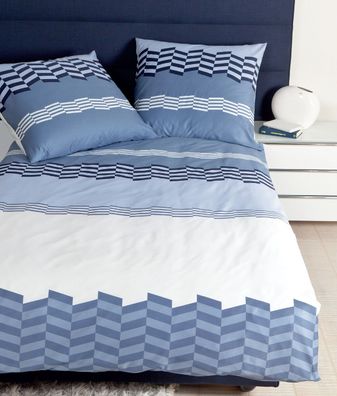 Janine J.D. Mako-Satin Bettwäsche 240x220 Streifen weiß blau 87011-02