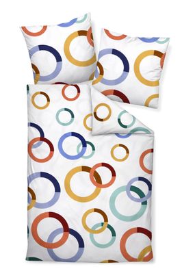 Janine Modern Art Mako-Satin Bettwäsche 155x220 Kreise Ringe Retro bunt 42126-02