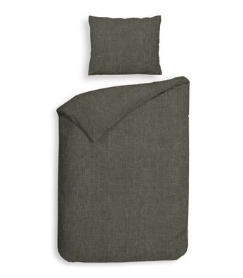 Heckett & Lane Flanell Bettwäsche 155x220 Franela Frost Grey grau uni Melange