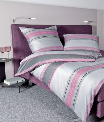 Janine Moments Mako-Satin Bettwäsche 240x220 Streifen rosa-grau 98033-05