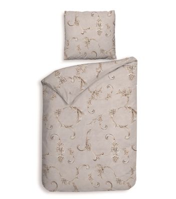 Heckett & Lane Flanell Bettwäsche 155x220 Rosalie grey Ornamente Trauben sand