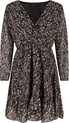 Cloud5ive Damen Kleid Chiffon Kleid mit V-Neck und Wickeloptik Blumen Print 69231CL5