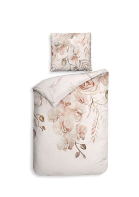 Heckett & Lane Satin Bettwäsche 135x200 Pioggia Natural Orchideen Blüten Gräser