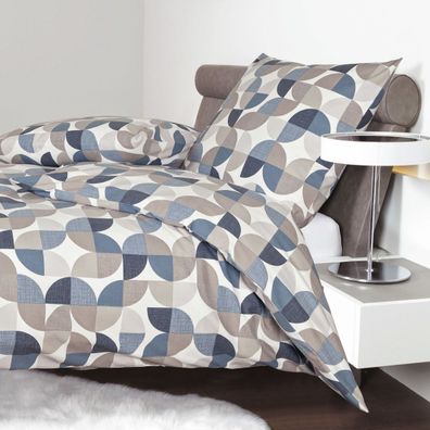 Janine Biber 1B-Bettwäsche 135x200 Davos 65121-02 geometrisch blau taupe grau