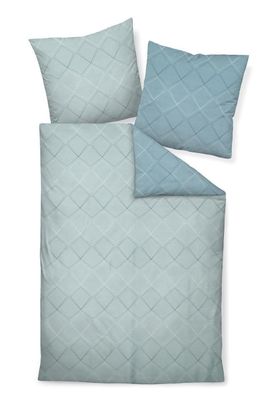 Janine J.D. Mako-Satin Bettwäsche 240x220 Rauten blau steinblau Wende 87053-02