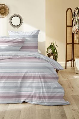 Westminster Feinbiber Bettwäsche 135x200 Streifen silber lila 172154-86