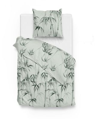 Zo! Home Mako-Satin Bettwäsche 135x200 Lani green Bambus Blätter grün