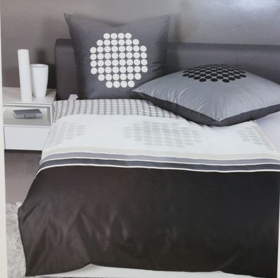 Janine Satin 1B-Bettwäsche 155x220 Kreise Streifen schwarz beige 87050-080