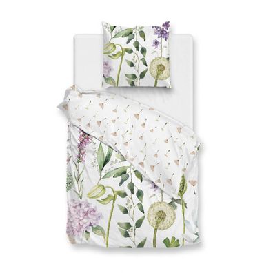 Zo! Home Mako-Satin Bettwäsche 135x200 Dandelion white Pusteblume lila grün Wende
